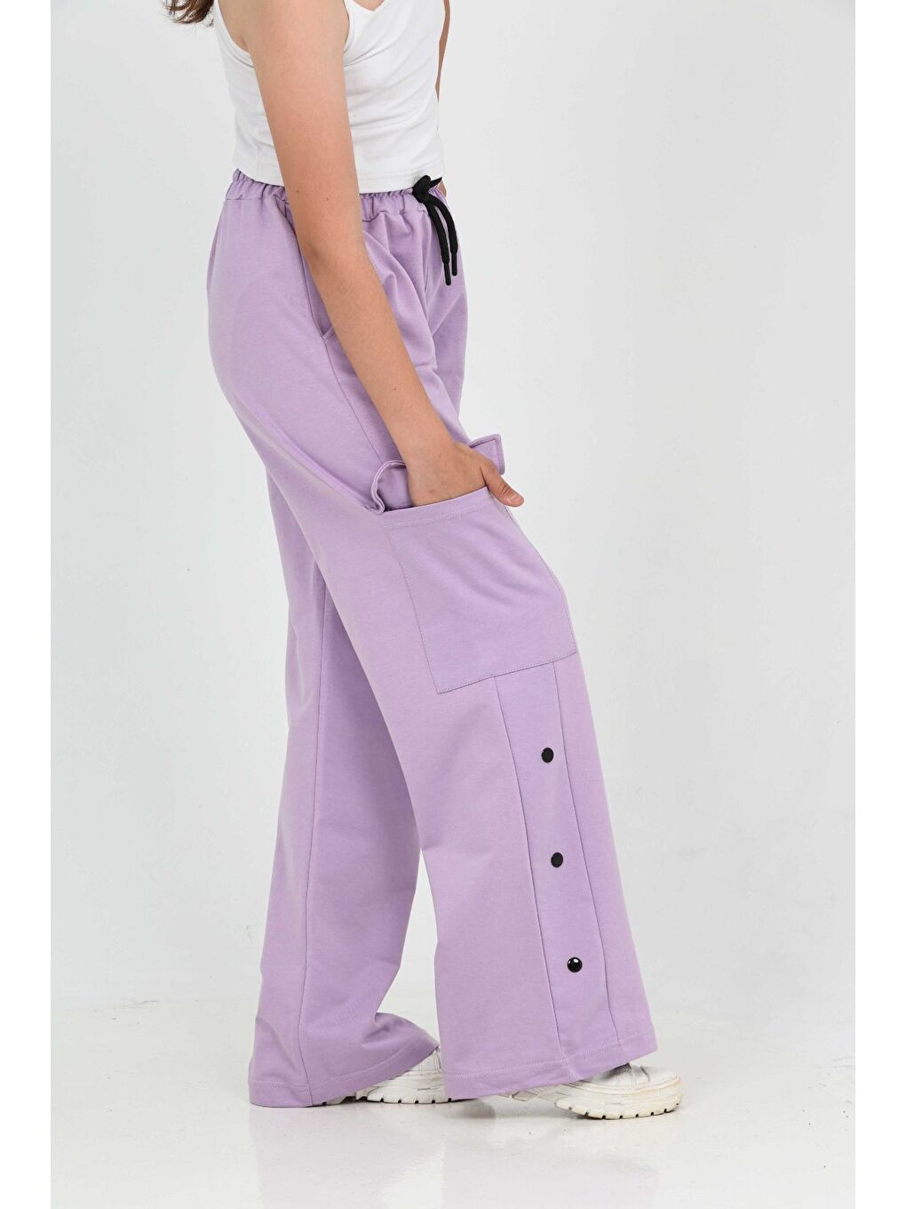 Lila Kız Çocuk Kenardan Çıtçıtlı Eşofman Alt-4