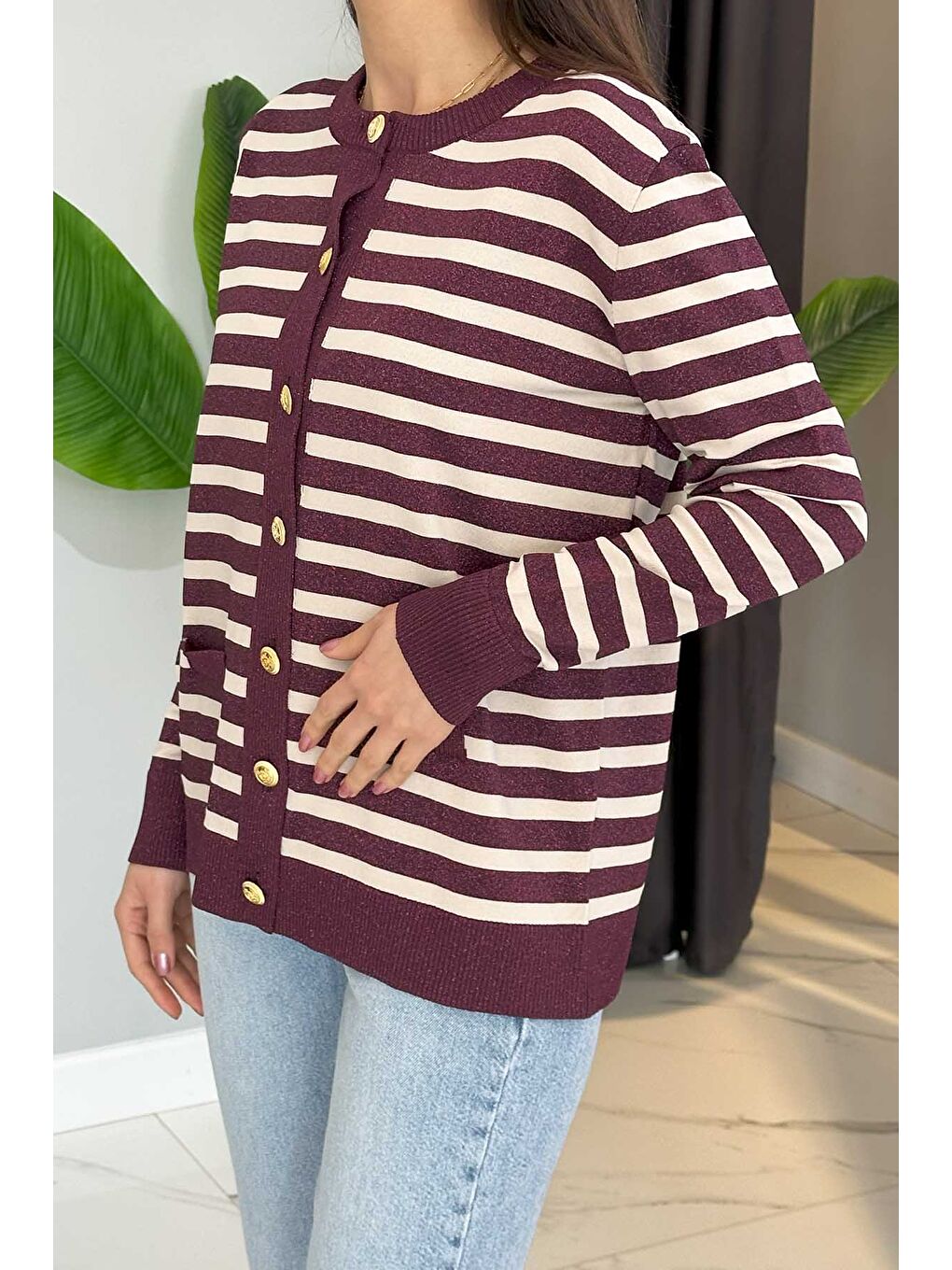 Sim Detay Hırka 306 Mürdüm-1