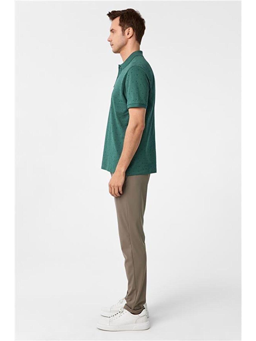 Koyu Yeşil Regular Baskılı Polo Yaka Tişört-3