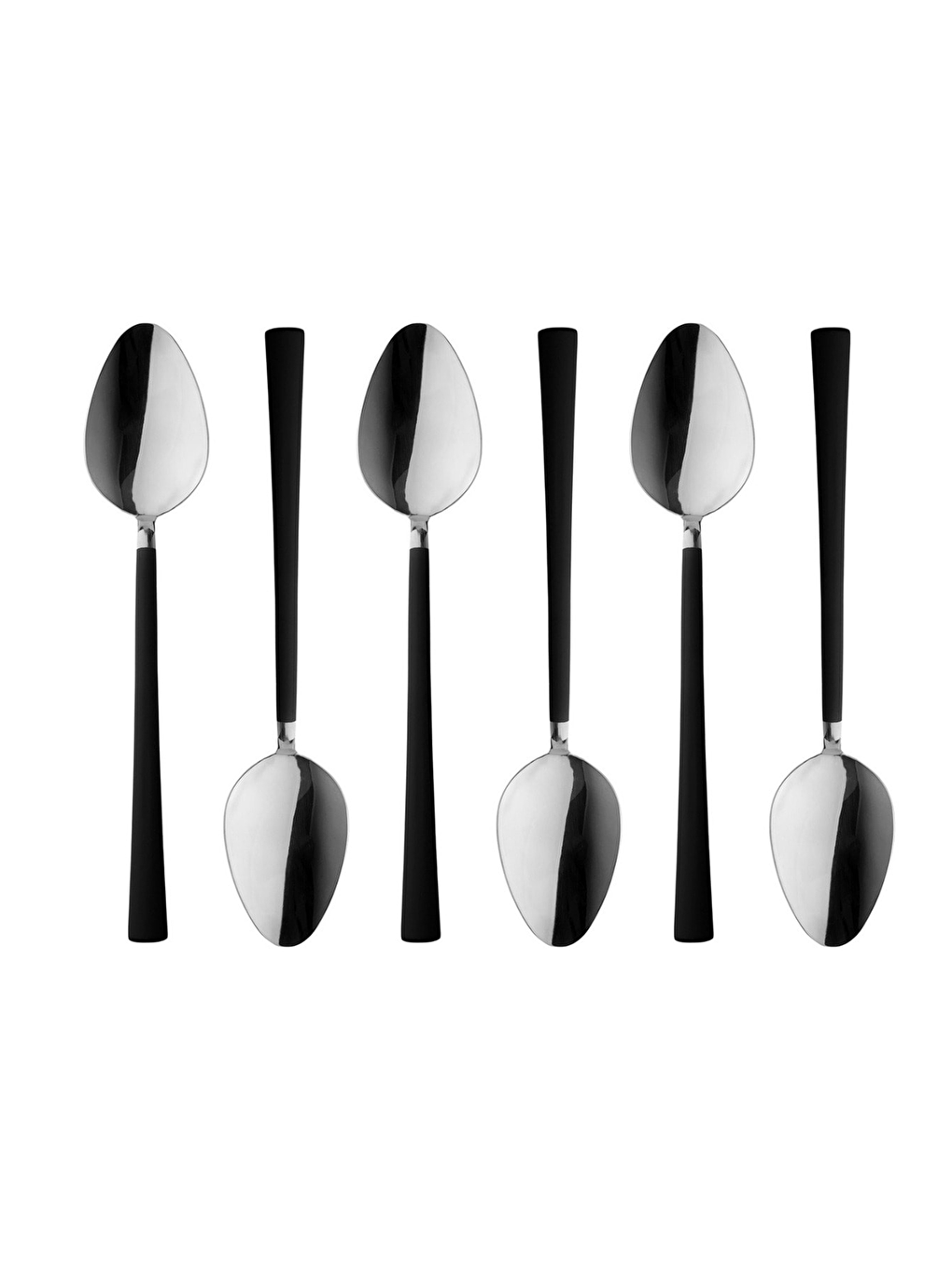 Paslanmaz Çelik Parlak Gümüş Siyah Saplı Yemek Kaşığı Seti 6 Adet-2