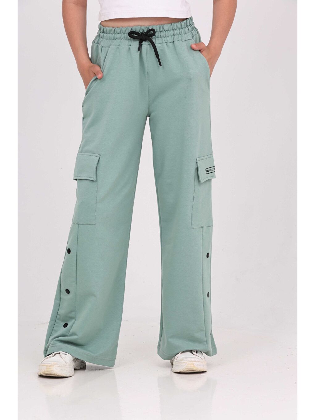 Gri Kız Çocuk Kenardan Çıtçıtlı Eşofman Alt