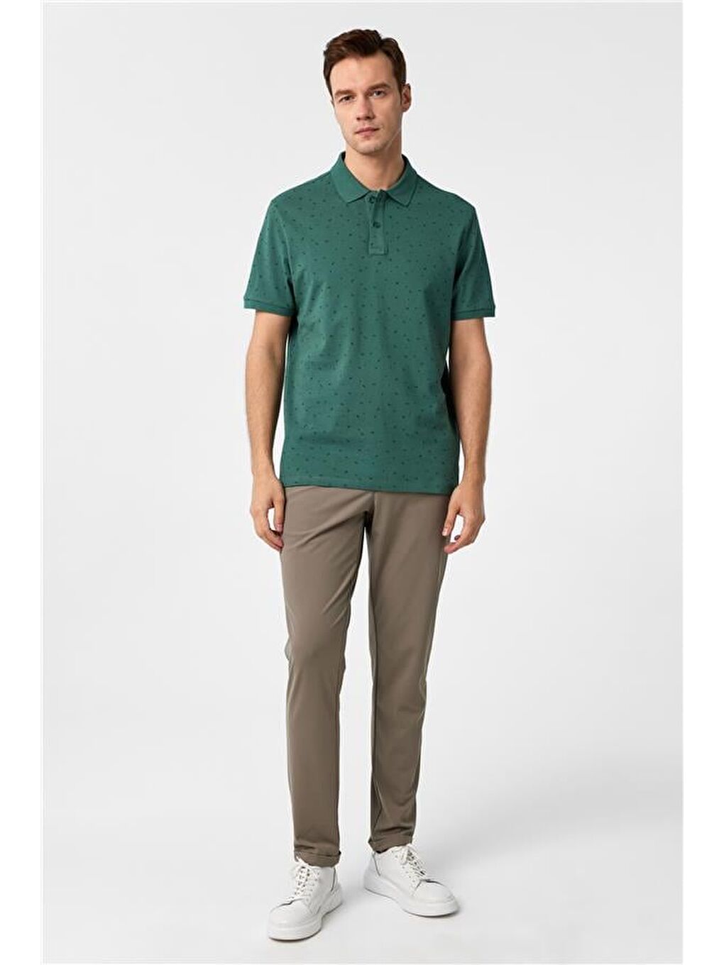 Koyu Yeşil Regular Baskılı Polo Yaka Tişört-5
