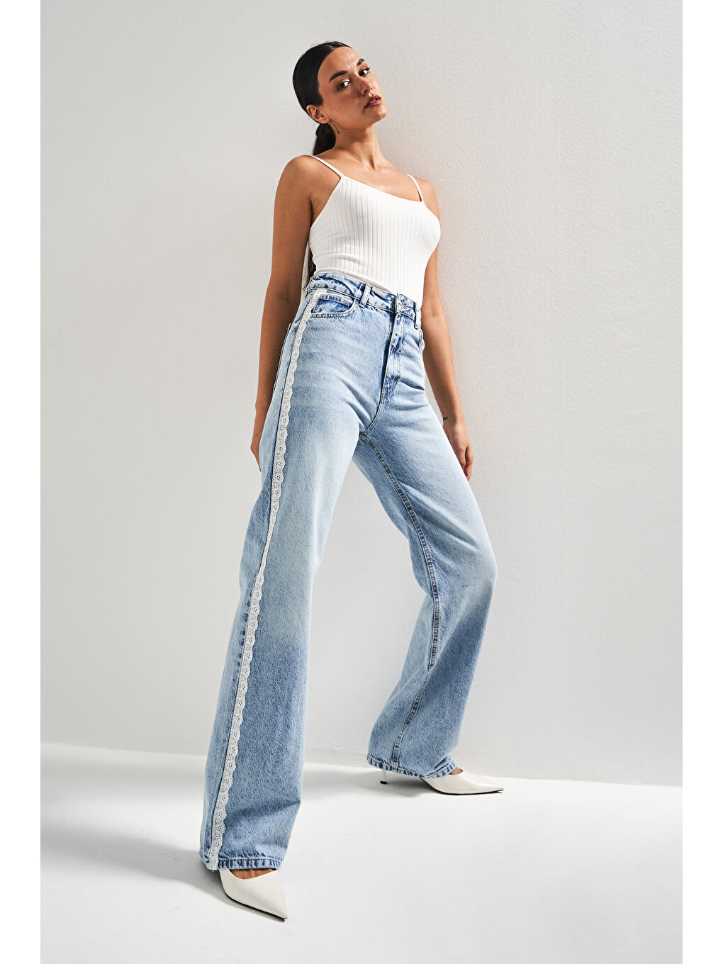 Mavi Kadın Ice Renk Doris D1-4S5-3 Straight Fit Yüksek Bel Dantel Şeritli Tasarım %100 Pamuk Denim Jean-2