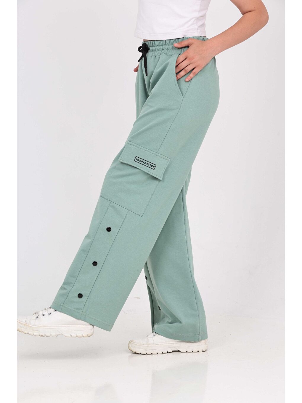 Gri Kız Çocuk Kenardan Çıtçıtlı Eşofman Alt-2