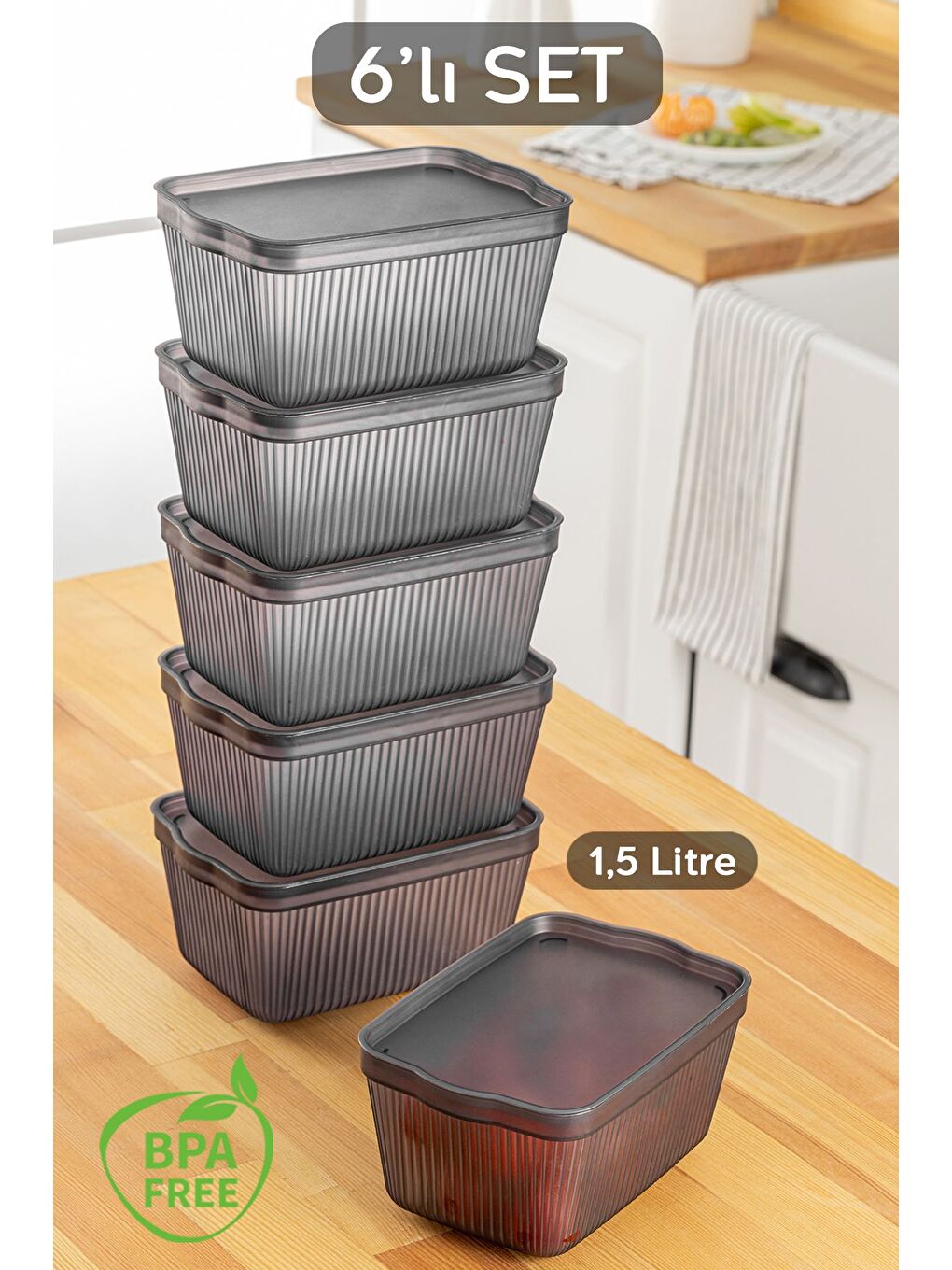 Gri 6'lı Perry Kapaklı Mutfak Buzdolabı Saklama Kabı Çok Amaçlı Mutfak Düzenleme Kutusu Smal 1 5lt Füme