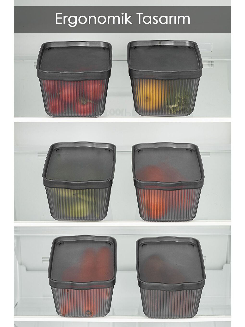 Gri 6'lı Perry Kapaklı Mutfak Buzdolabı Saklama Kabı Çok Amaçlı Mutfak Düzenleme Kutusu Smal 1 5lt Füme-1