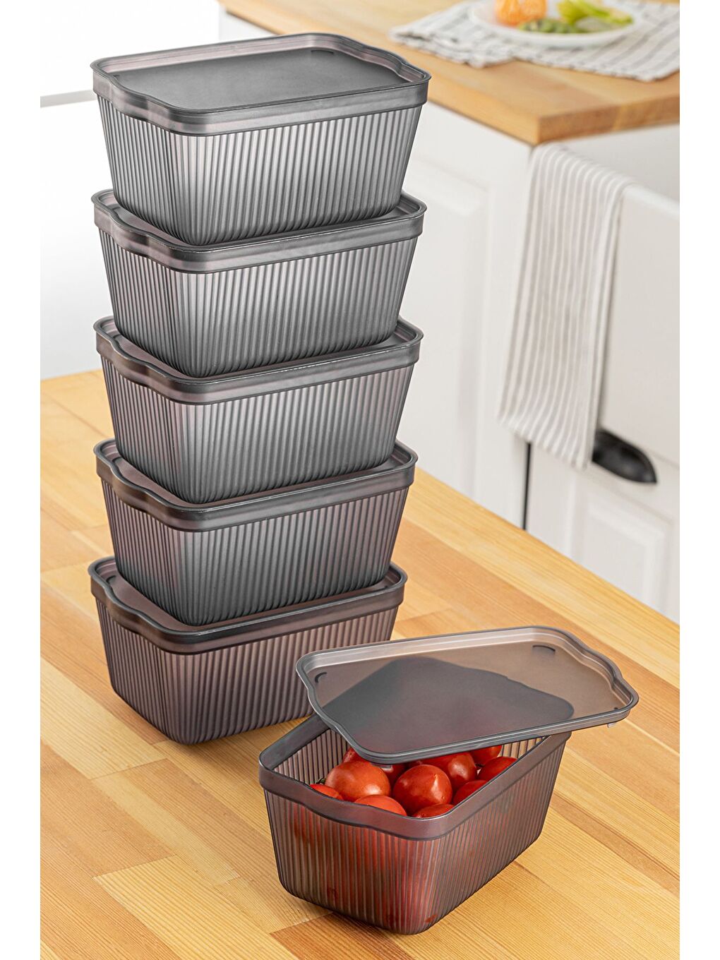 Gri 6'lı Perry Kapaklı Mutfak Buzdolabı Saklama Kabı Çok Amaçlı Mutfak Düzenleme Kutusu Smal 1 5lt Füme-2