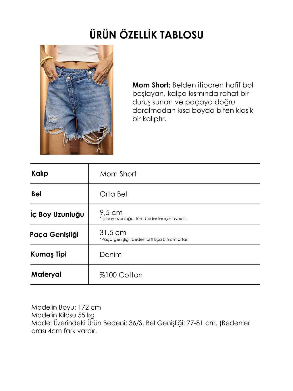 Kadın Mavi 10s6-4 Relax Fit Kemer Detaylı Denim Şort-5