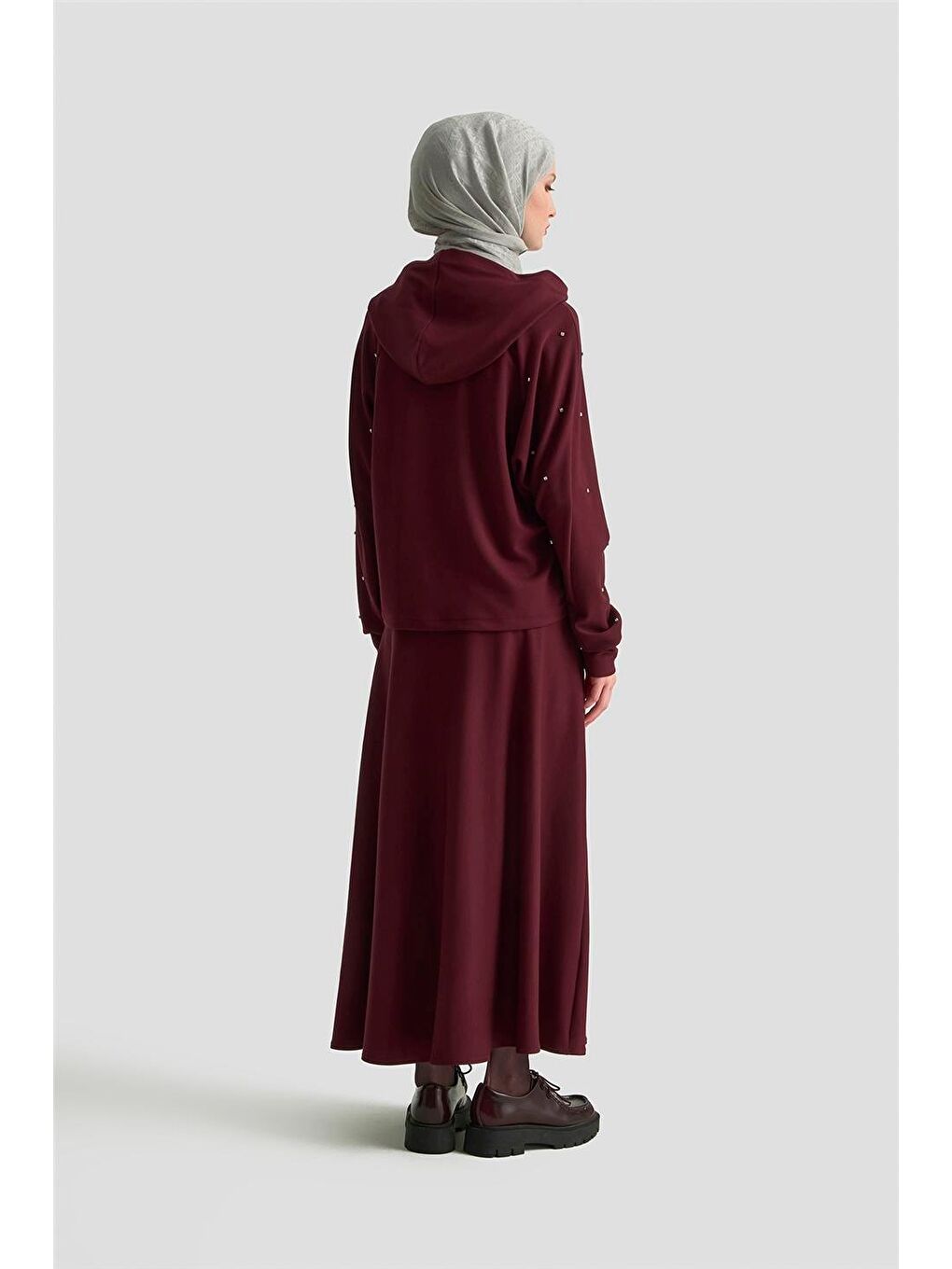 Taşlı Kapüşonlu Sweat 25Kd4031 Mürdüm-4