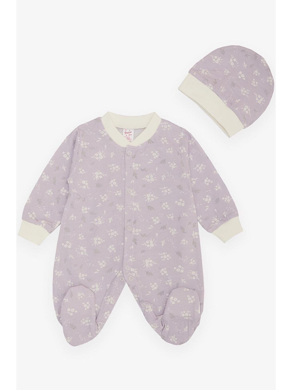 Kız Bebek Patikli Tulum Çiçek Desenli Açık Lila (4 Ay-6 Ay)