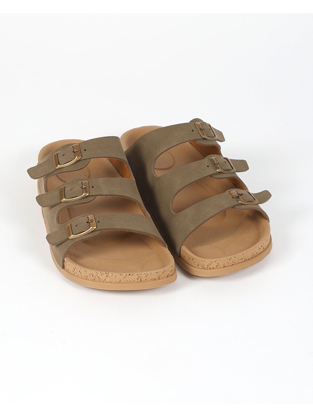 Kahverengi Kadın Yazlık Triple Tokalı Terlik - LUXOR-3