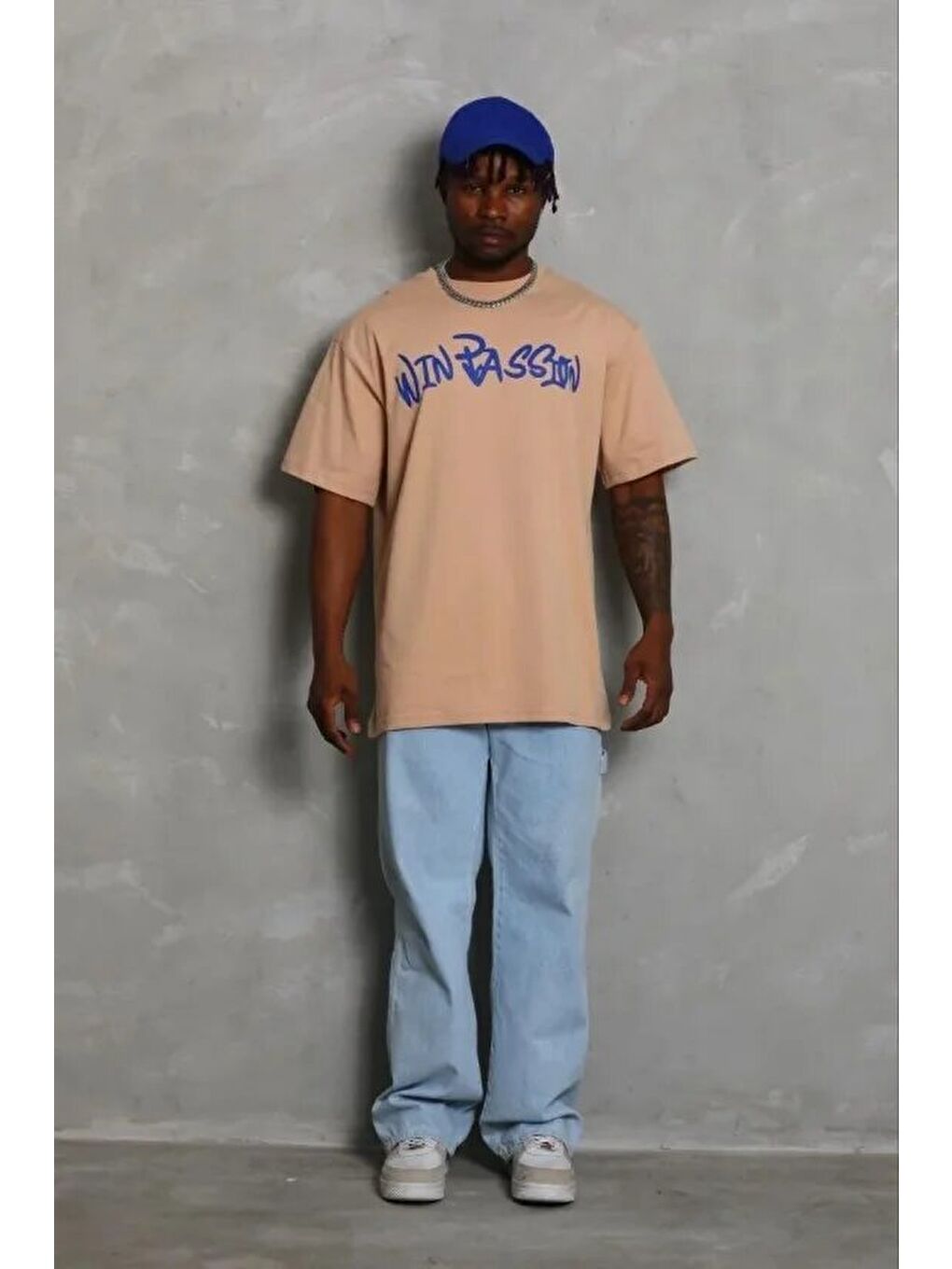 Bej Erkek Baskılı Tişört