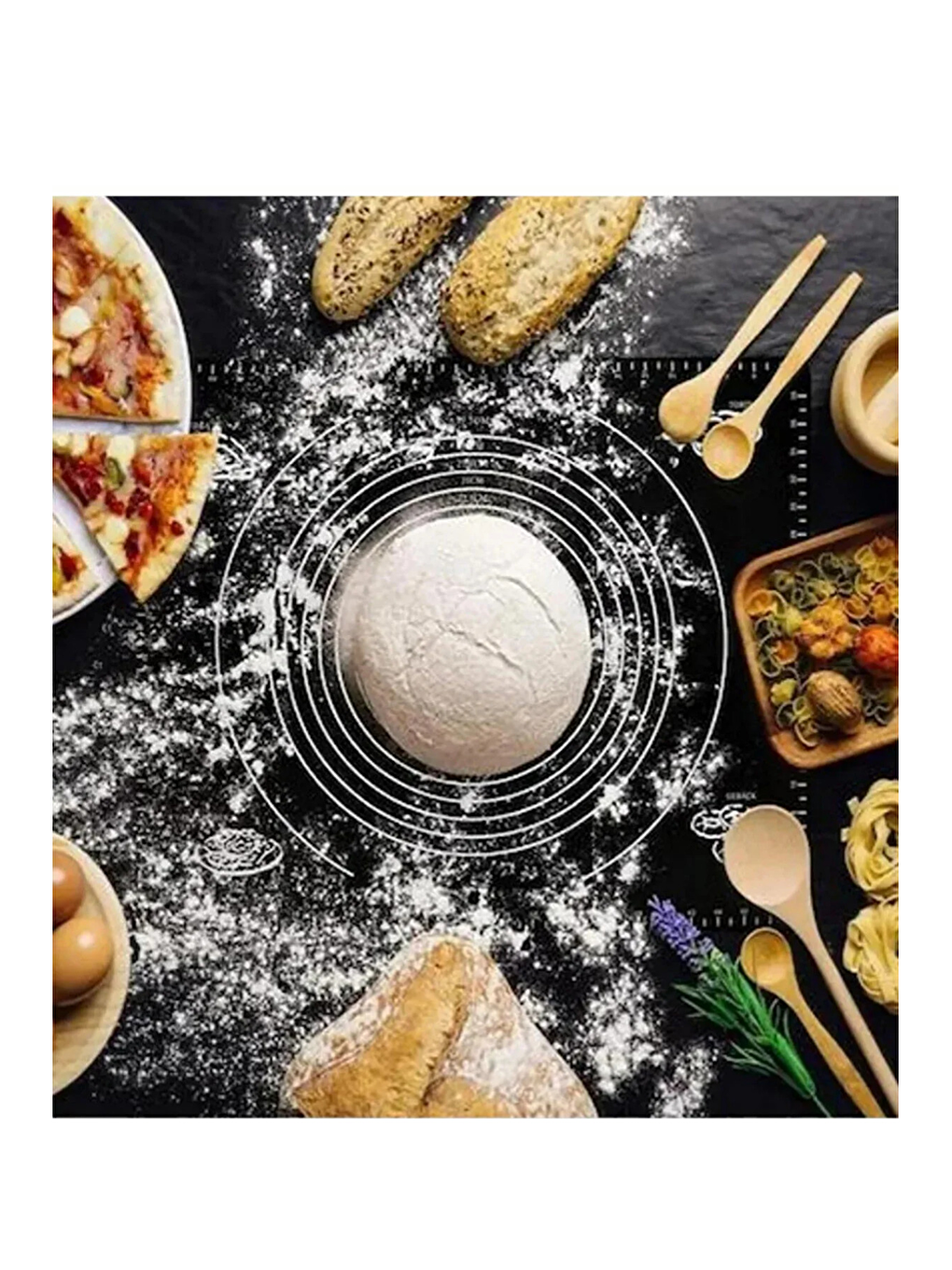 Siyah Silikon Ölçülü  Hamur Açma Matı 45x65 cm ve Ölçülü Çelik Hamur Kesme Spatulası-5