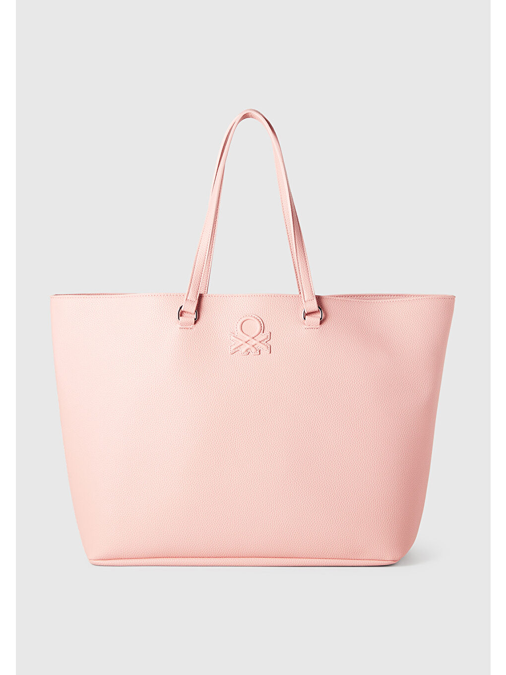 Kadın Pembe Eskitme Efektli Kabartma Logolu Fermuarlı Geniş Tote Çanta-1