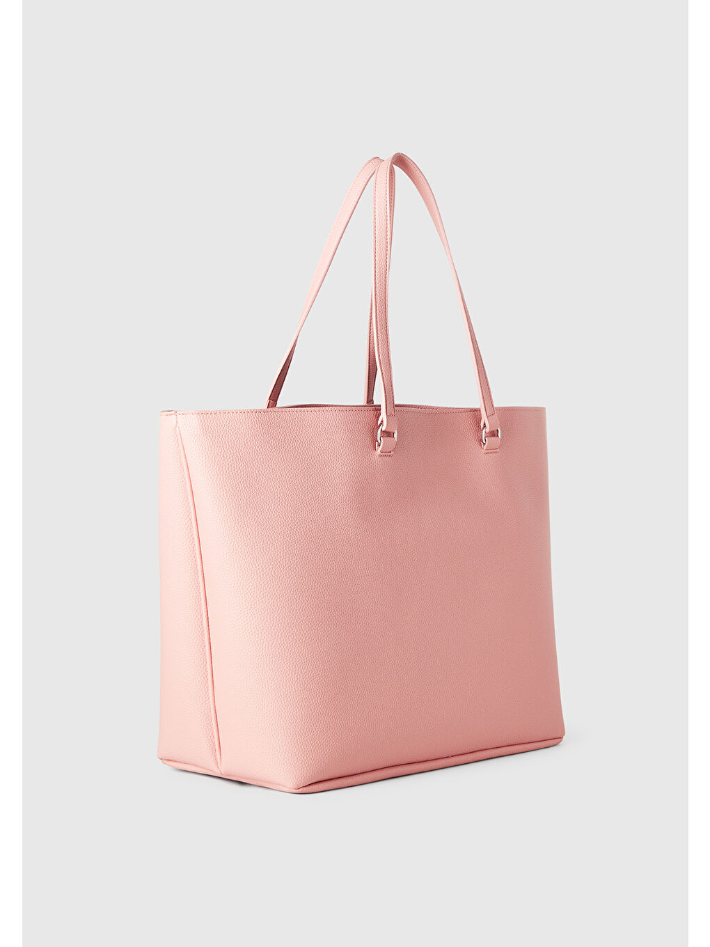 Kadın Pembe Eskitme Efektli Kabartma Logolu Fermuarlı Geniş Tote Çanta-2