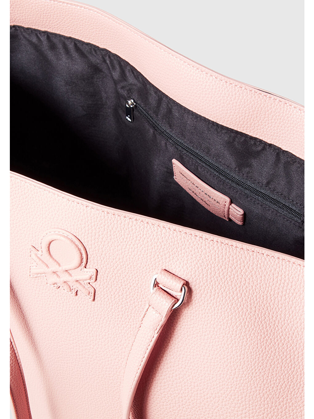 Kadın Pembe Eskitme Efektli Kabartma Logolu Fermuarlı Geniş Tote Çanta-3