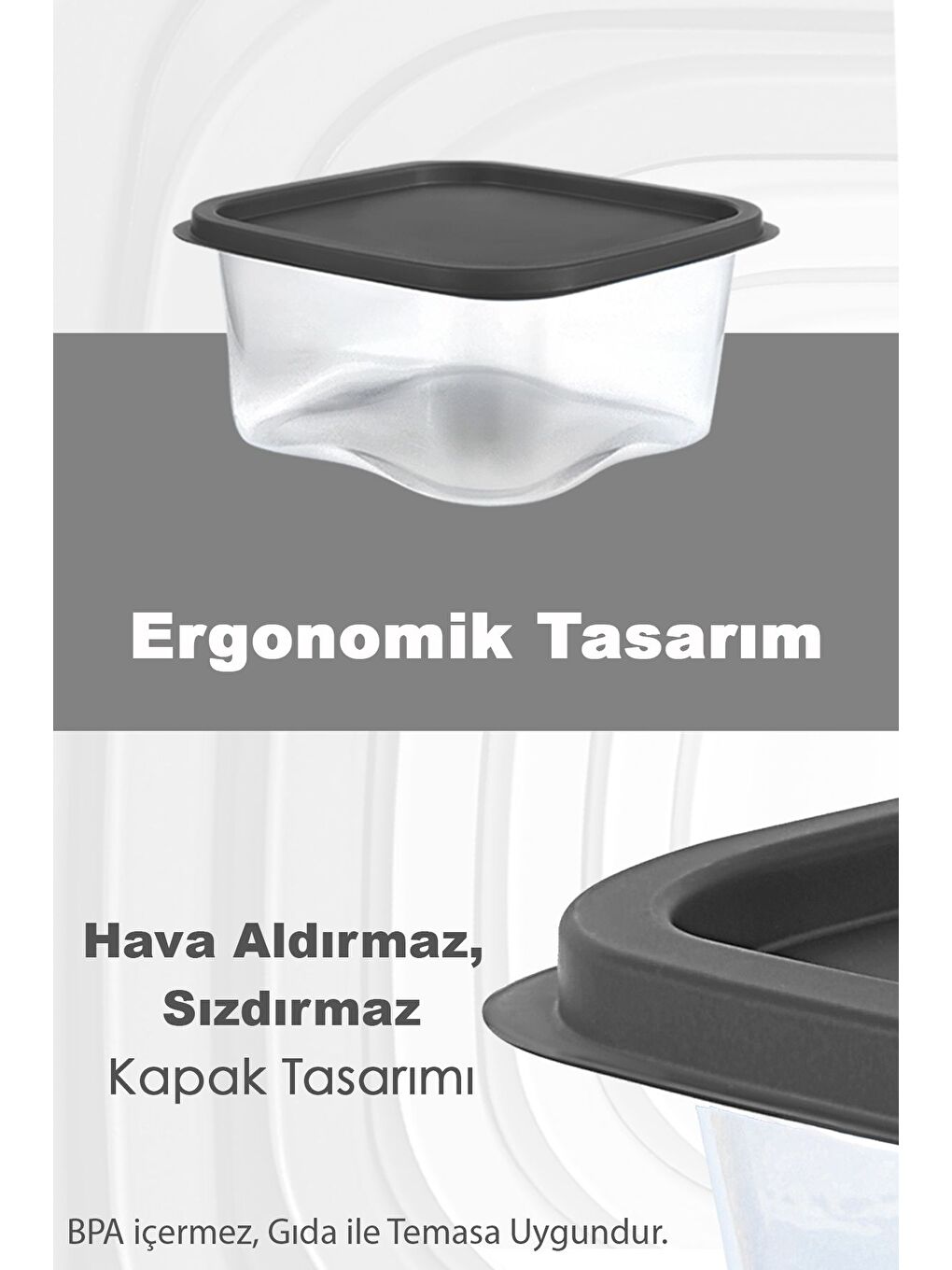 Gri 6 Adet Kare Erzak Gıda Saklama Kabı 630 ml Antrasit-3