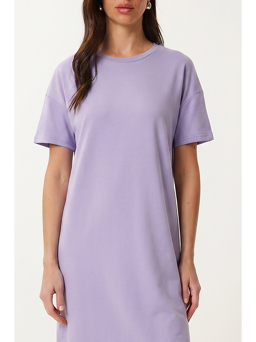 Yırtmaçlı Basic Yazlık Örme Elbise Lila Lrn0050-3