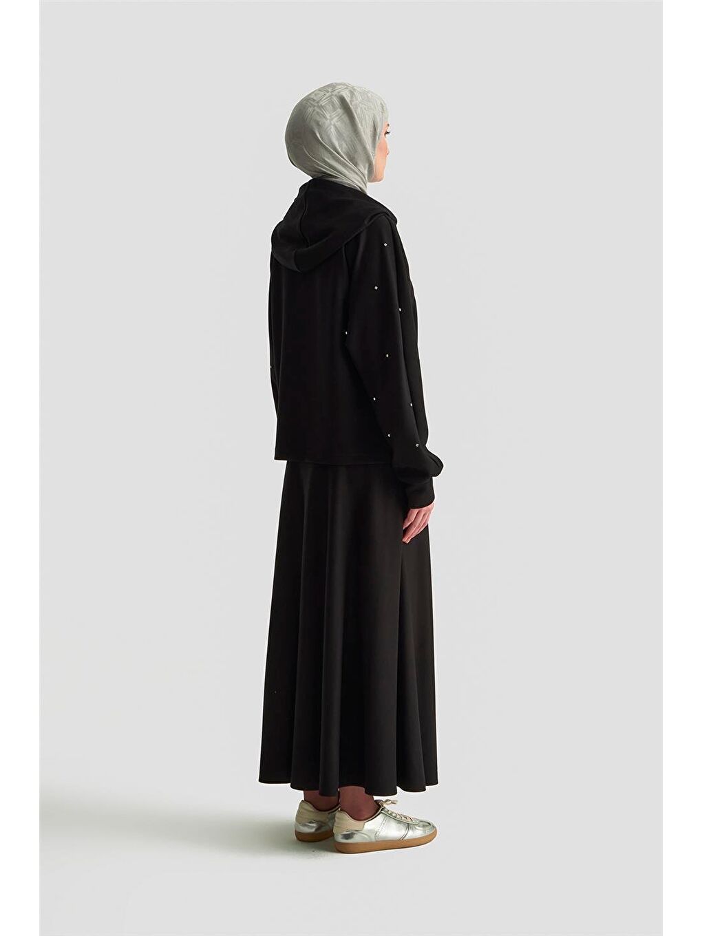 Taşlı Kapüşonlu Sweat 25Kd4031 Siyah-2