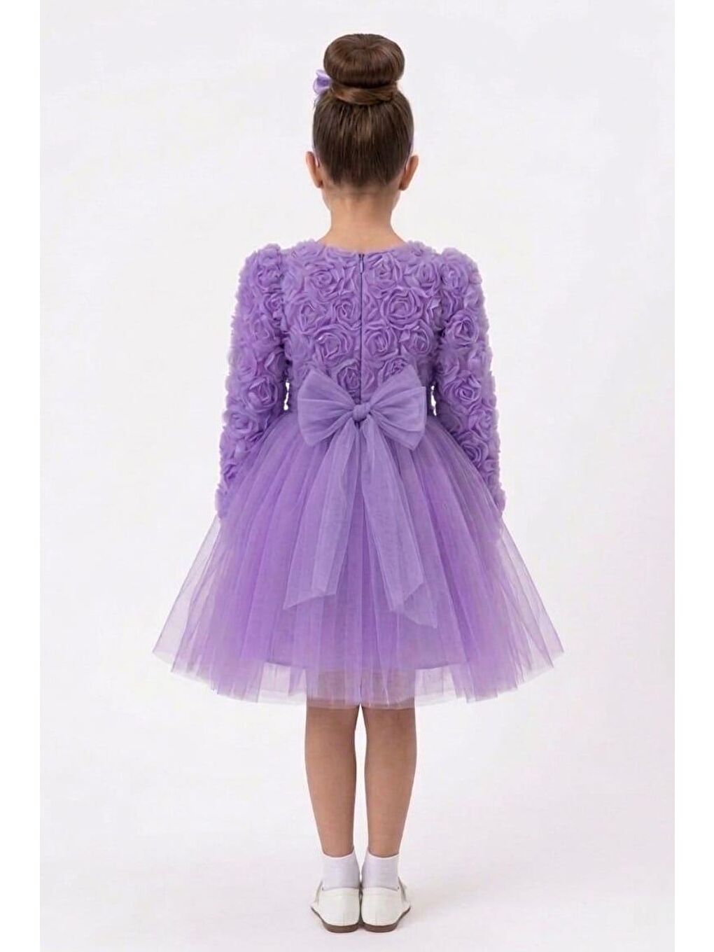 Lila Luvia Uzun Kol Kız Tütü Abiye Elbise M00810-1