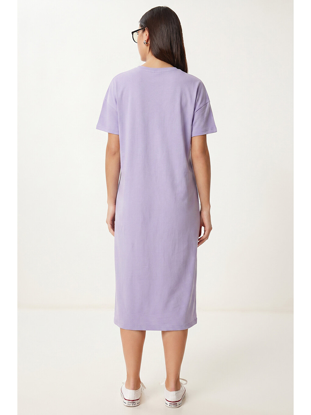Yırtmaçlı Basic Yazlık Örme Elbise Lila Lrn0050-4