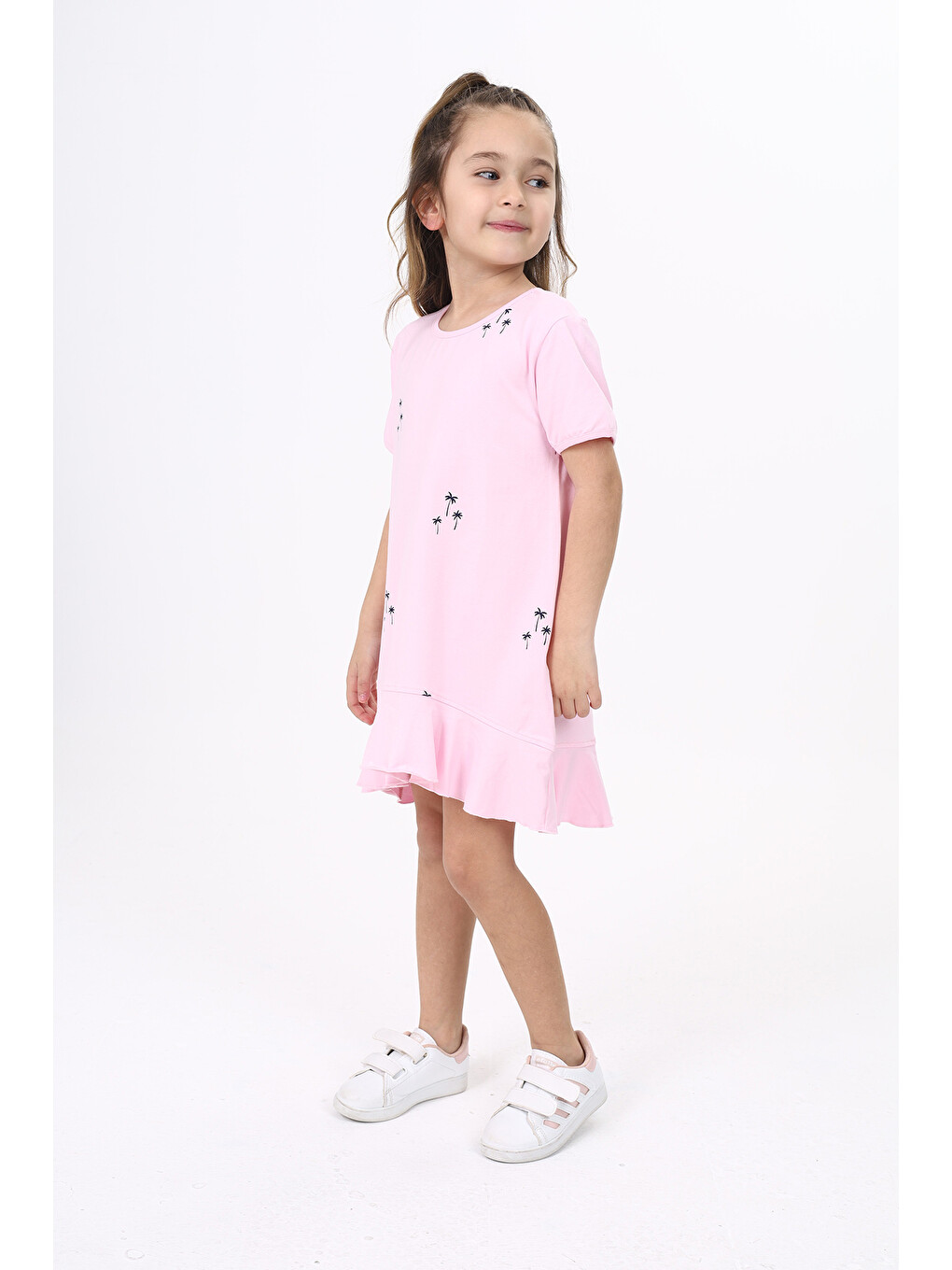 Pembe Kız Çocuk Baskılı Elbise-2