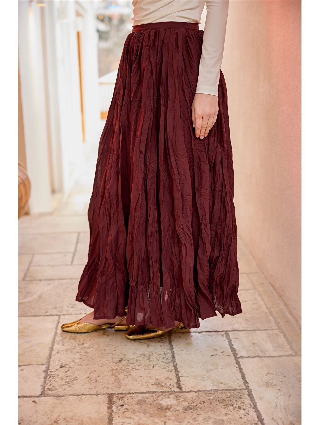 Kadın Vual Etek Bordo-1