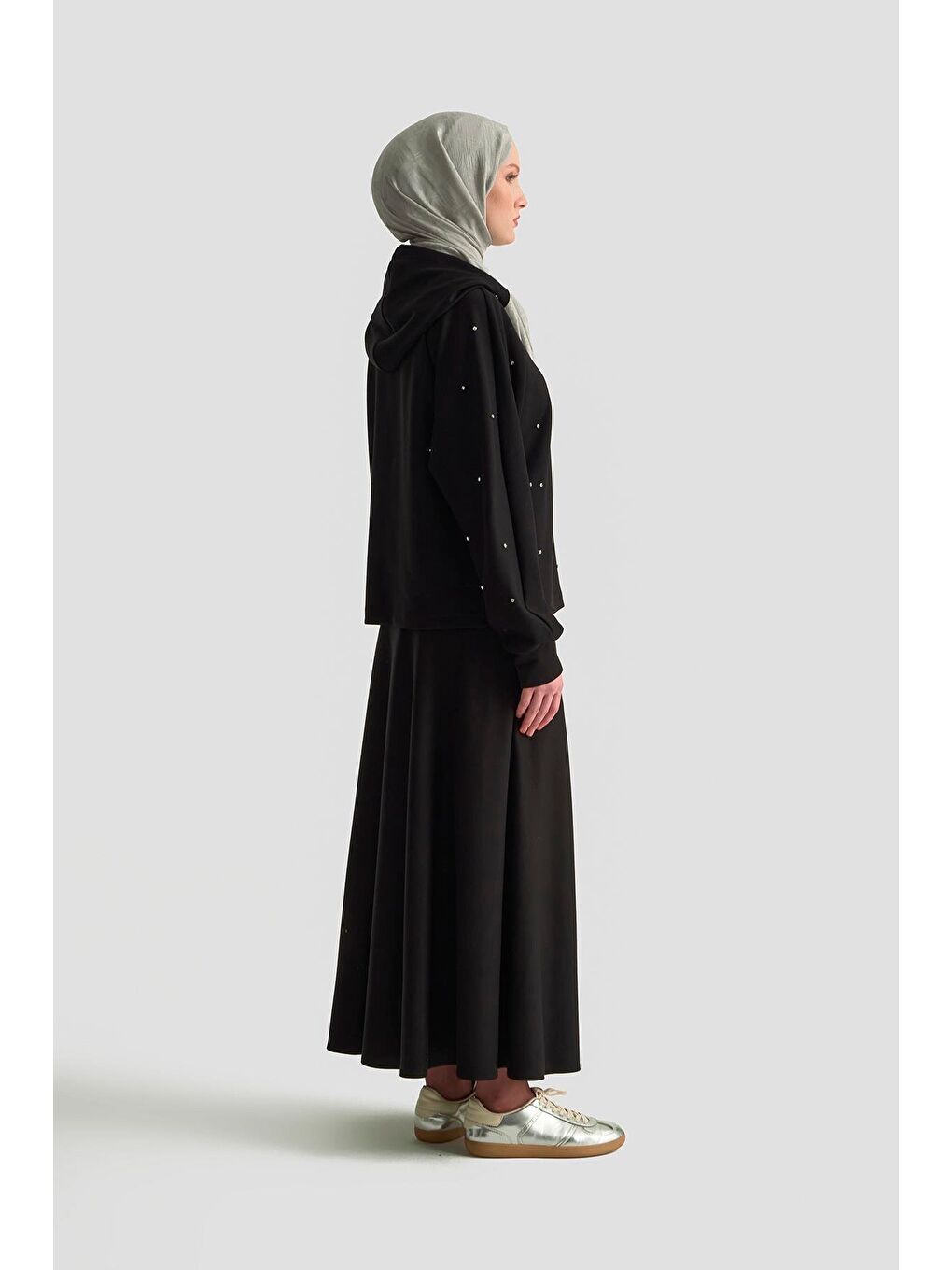 Taşlı Kapüşonlu Sweat 25Kd4031 Siyah-3