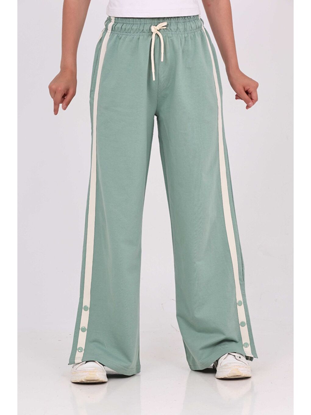 Gri Kız Çocuk Boydan Şeritli Eşofman Alt-1