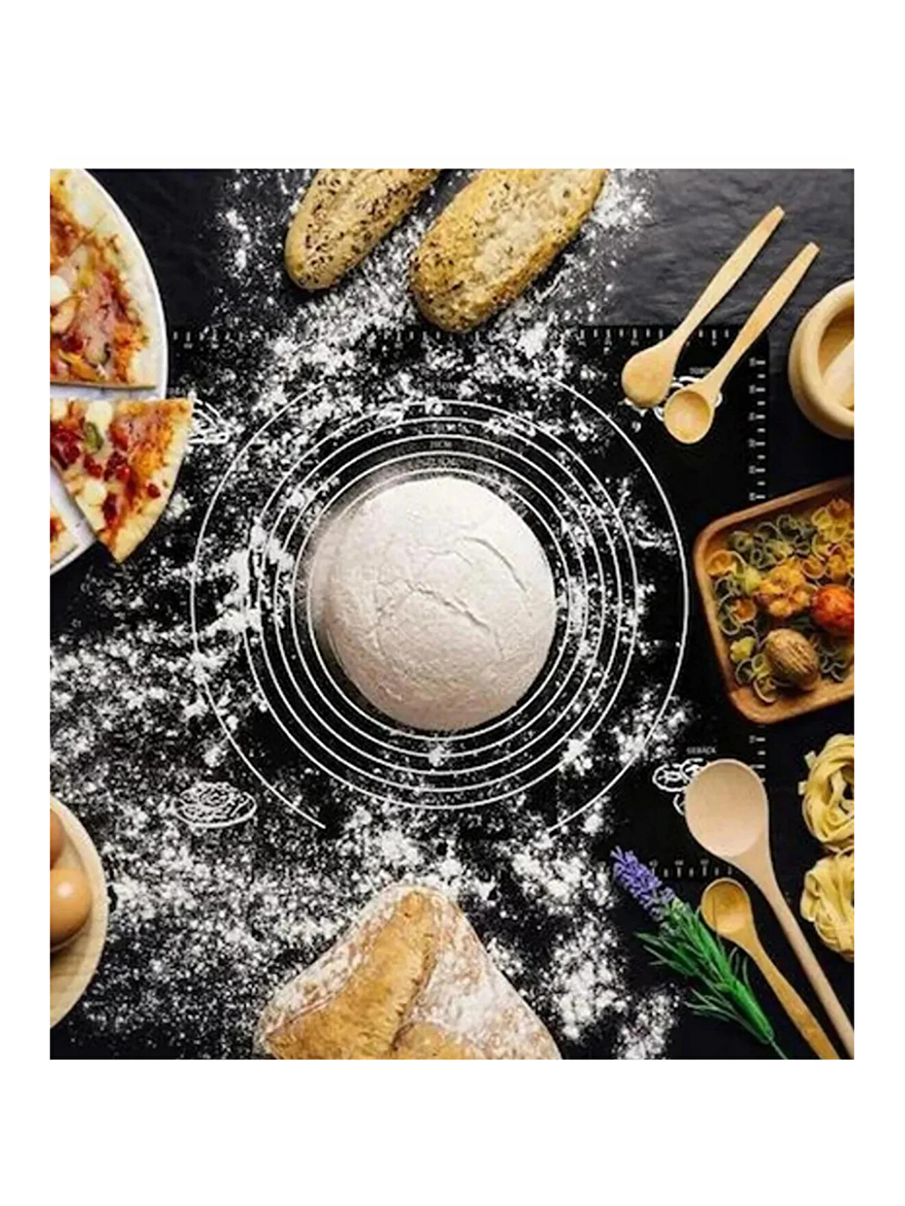 Siyah 45x65 cm Silikon Hamur Açma Matı ve Paslanmaz Çelik Ahşap Saplı Spatula-6