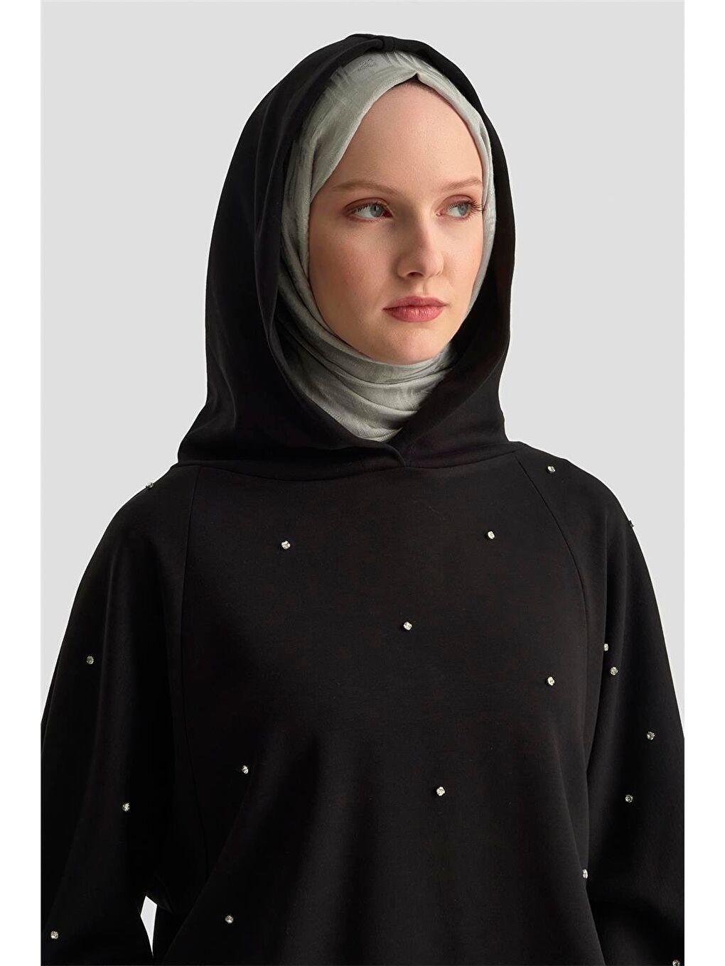 Taşlı Kapüşonlu Sweat 25Kd4031 Siyah-5