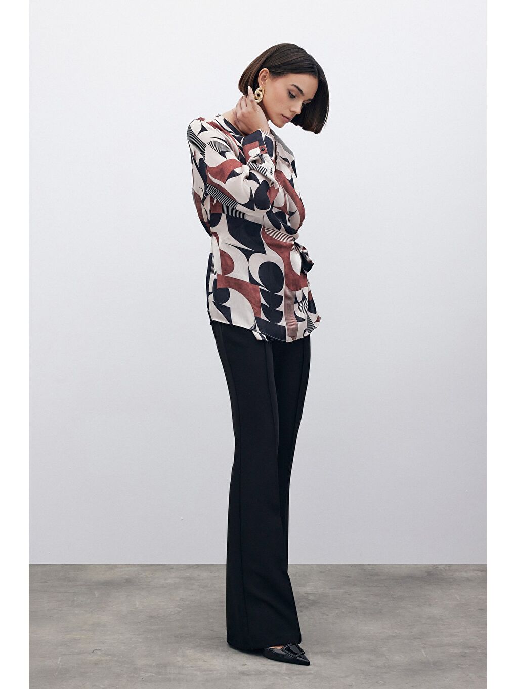 Kahverengi Kruvaze Yan Bağlamalı Bluz - Kahve-7