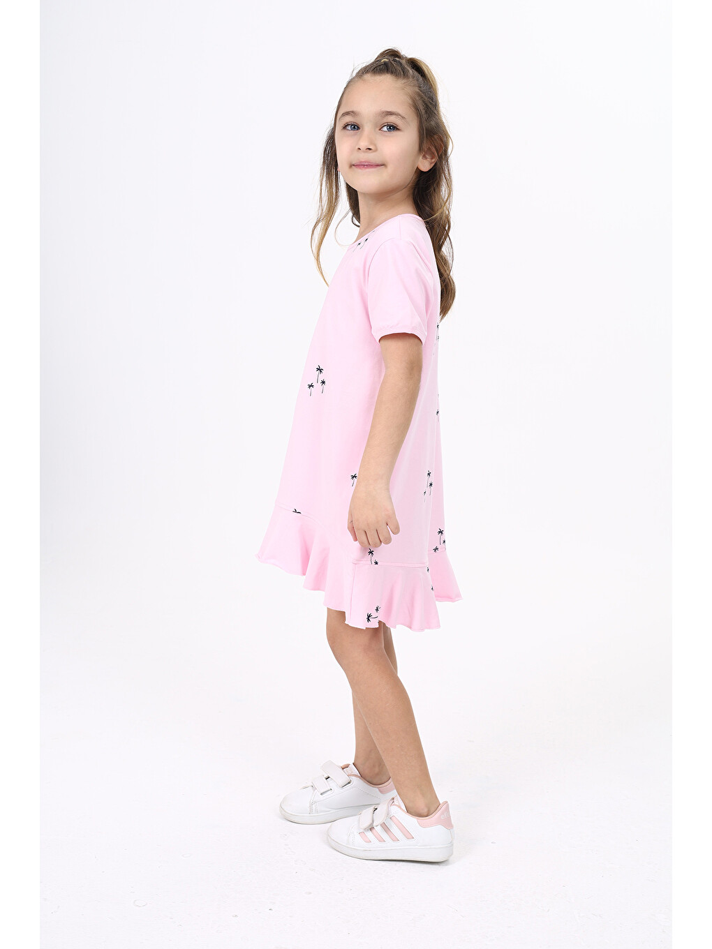 Pembe Kız Çocuk Baskılı Elbise-5