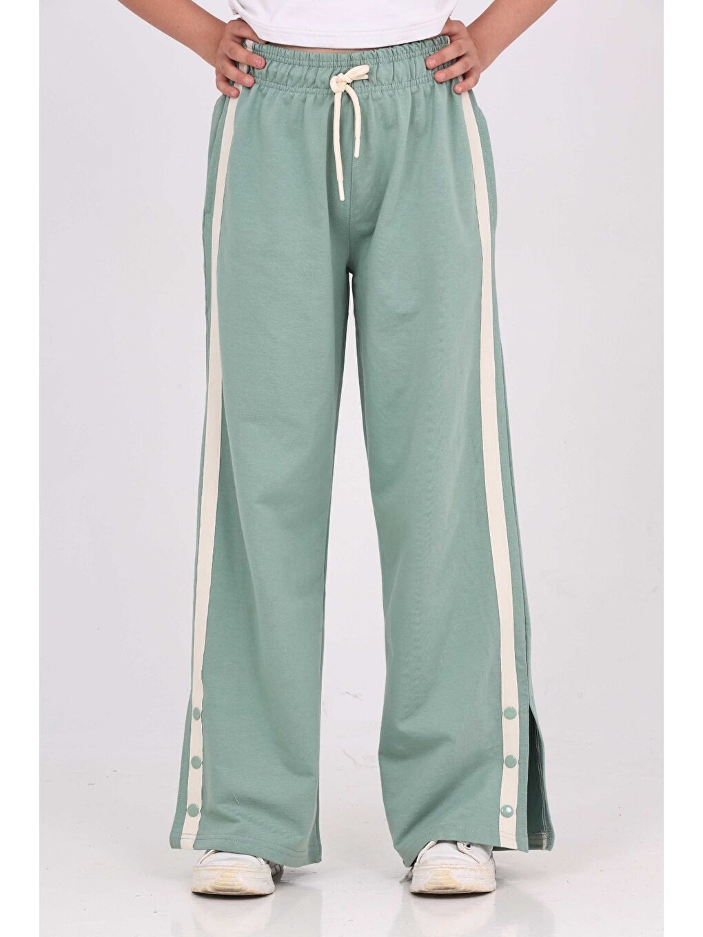 Gri Kız Çocuk Boydan Şeritli Eşofman Alt-5