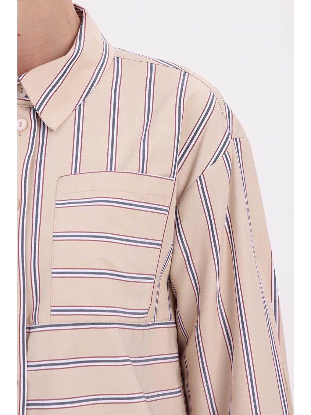 Beyaz Vizon-Lacivert-Çizgileri Karma Garnili Gömlek-4