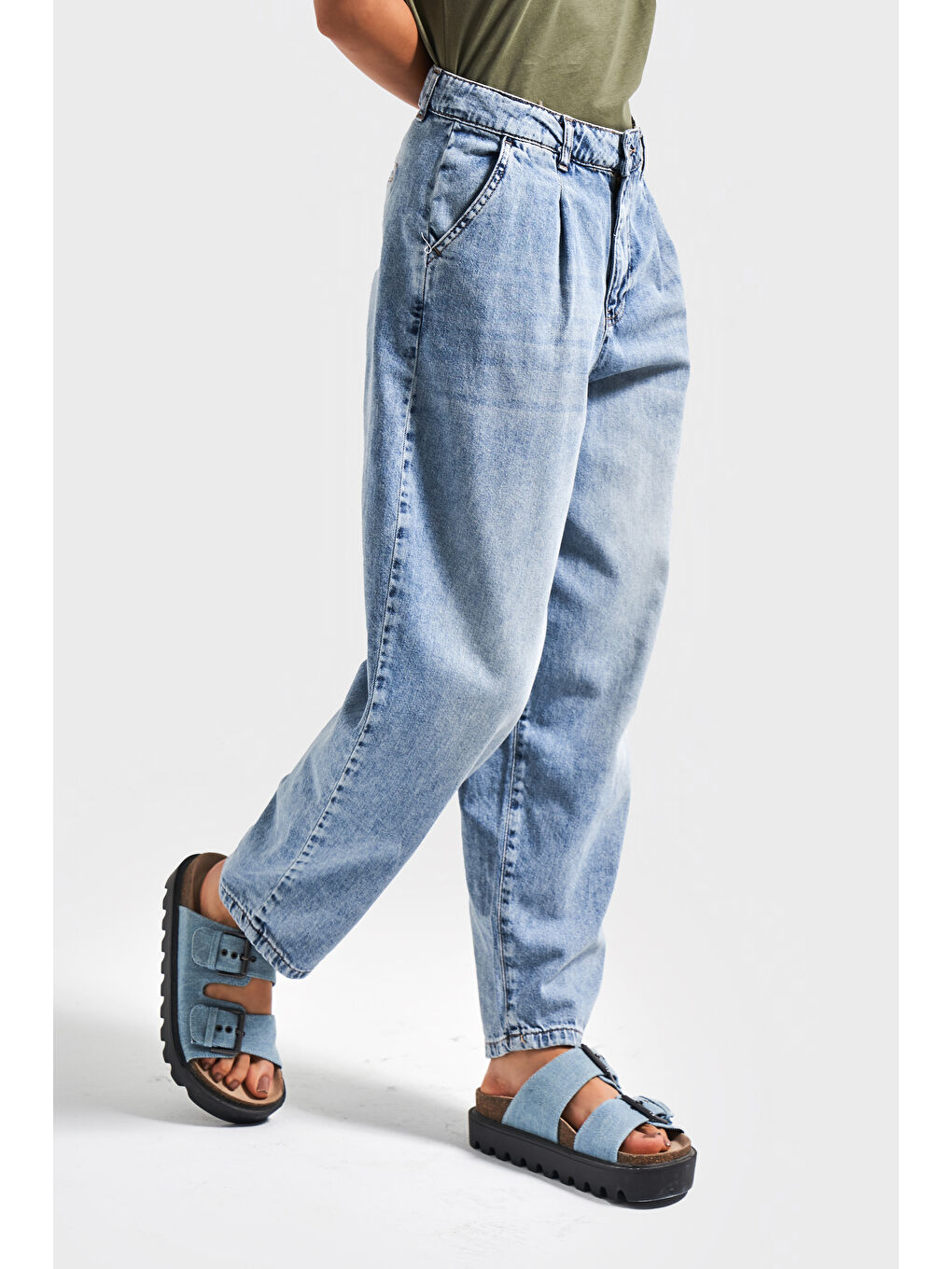 Kadın Mavi Renk 4S5-27 Relax Fit Rahat Kesim %100 Pamuk İç Boy 70 cm Denim Jean-1