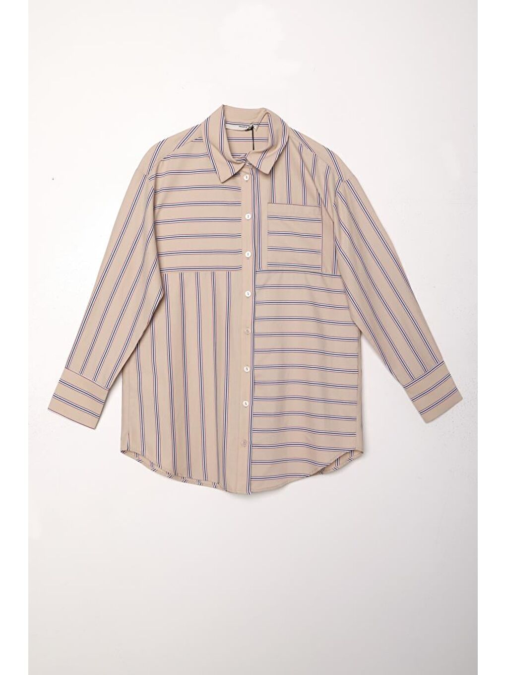 Beyaz Vizon-Lacivert-Çizgileri Karma Garnili Gömlek-6