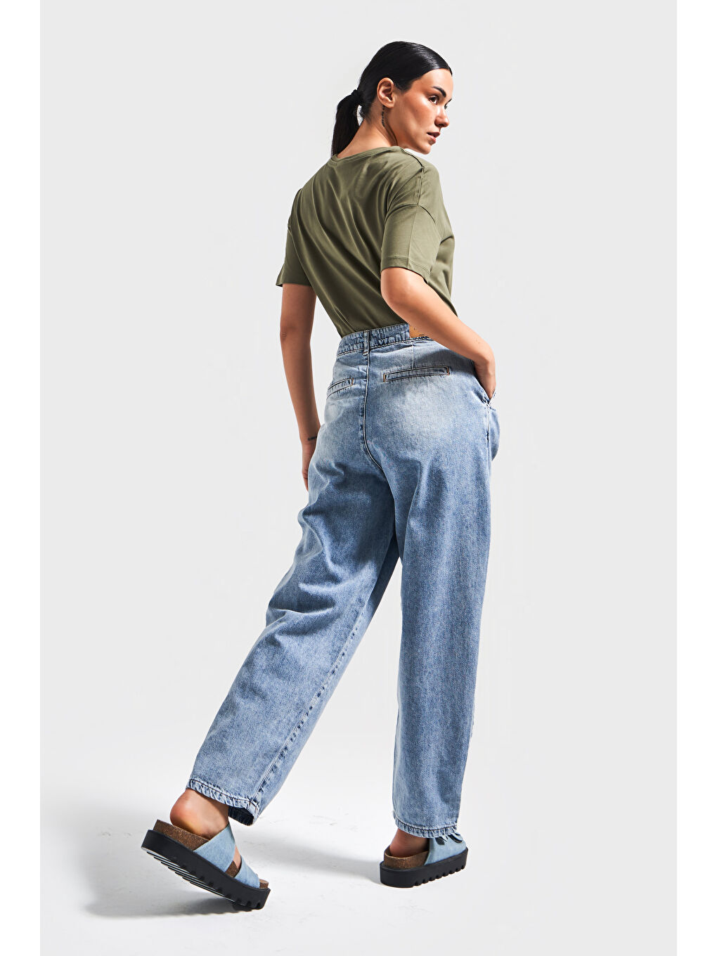 Kadın Mavi Renk 4S5-27 Relax Fit Rahat Kesim %100 Pamuk İç Boy 70 cm Denim Jean-2