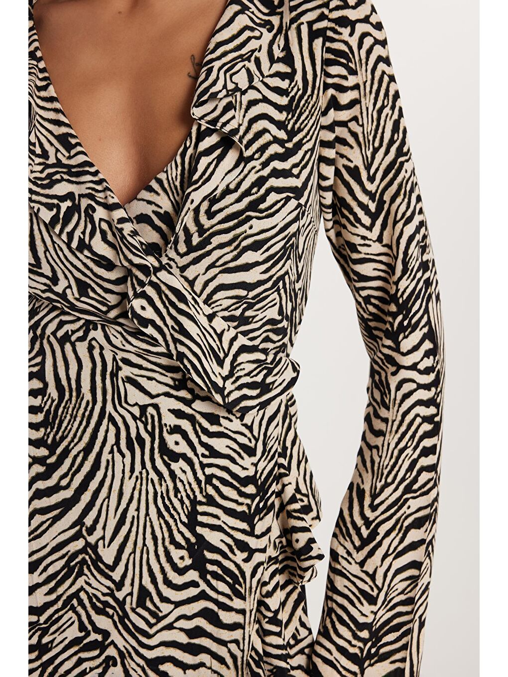 Karışık Kadın Regular Fit Klasik Kesim Desenli V Yaka Mini Elbise-2