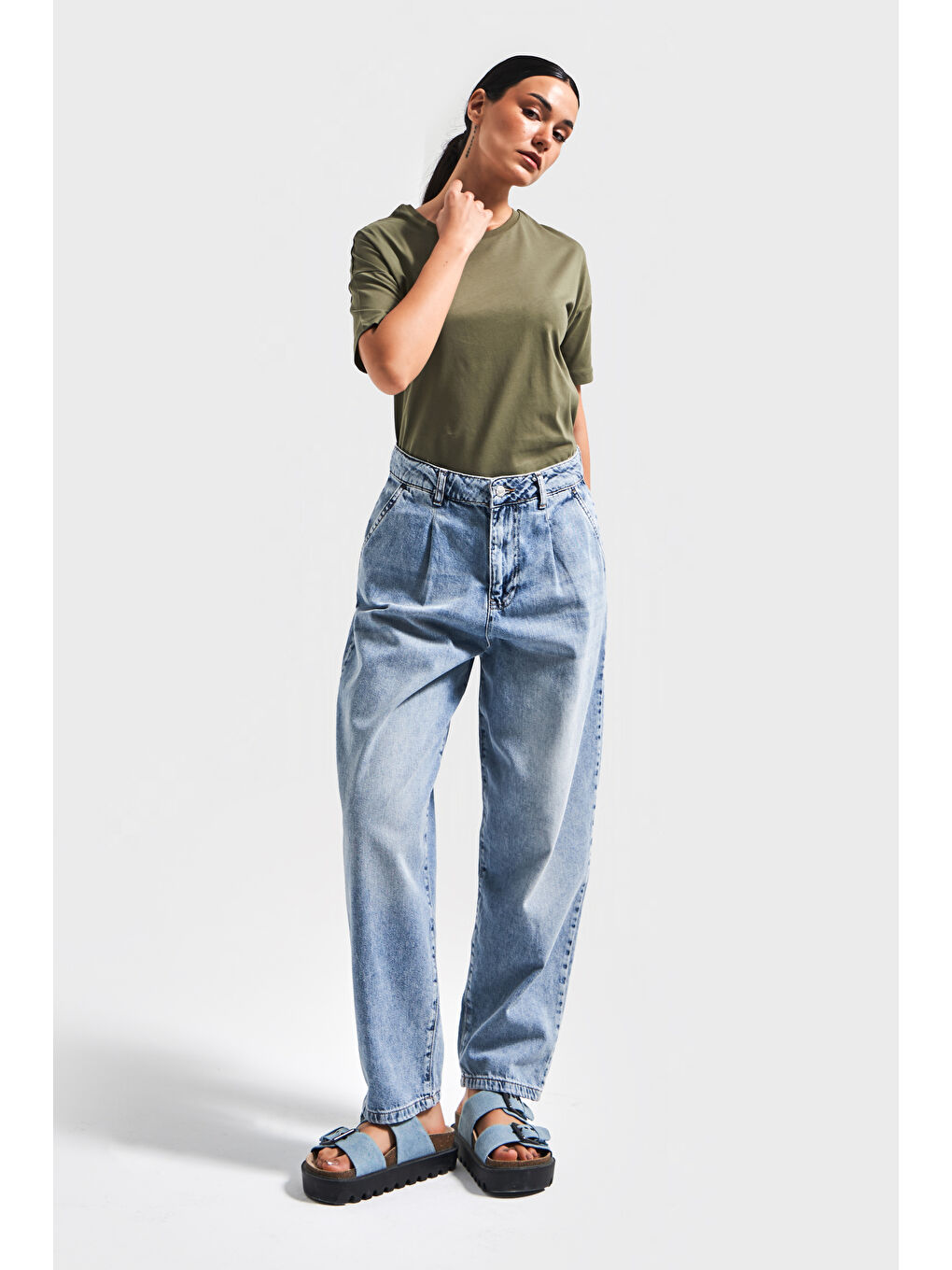 Kadın Mavi Renk 4S5-27 Relax Fit Rahat Kesim %100 Pamuk İç Boy 70 cm Denim Jean-3