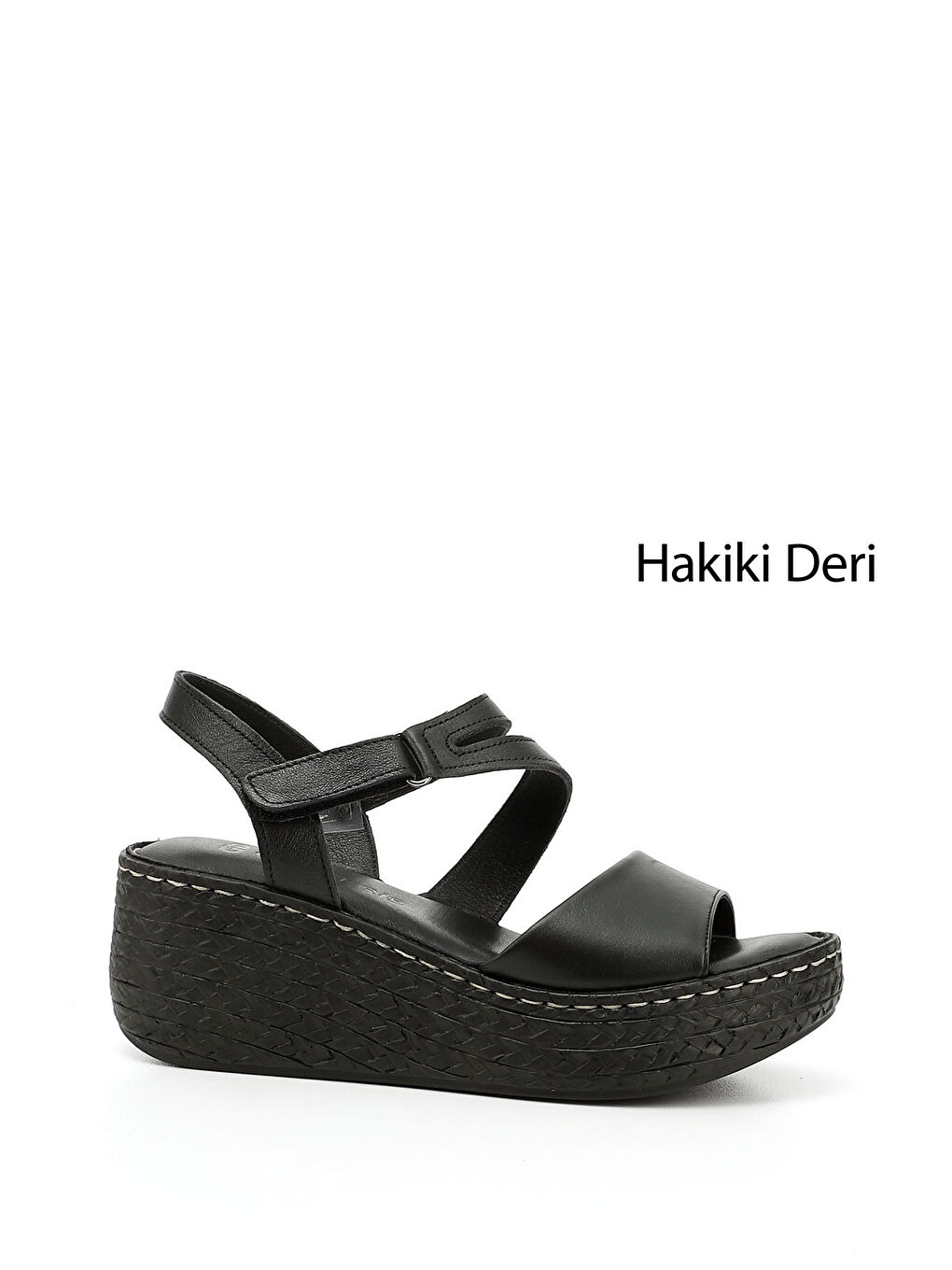 Mor Kadın ZÜMRÜT-SİYAH Cırt Bantlı Dolgu Tabanlı Hakiki Deri Sandalet