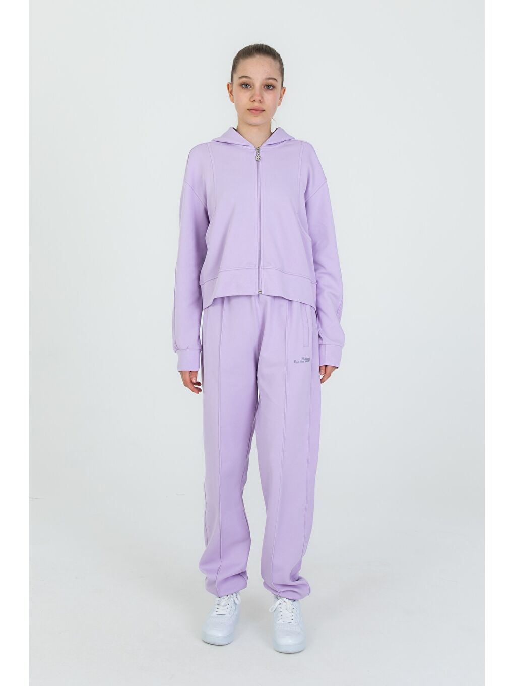 Lila Kız Çocuk Kapüşonlu Fermuarlı Ayarlanabilir Bel Eşofman Takım