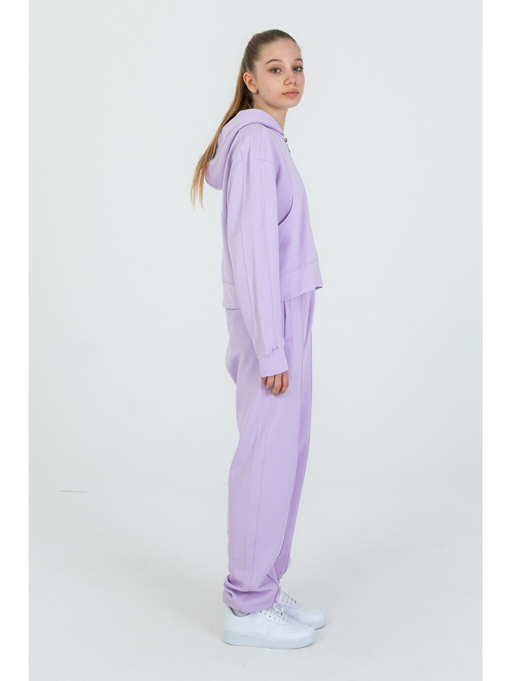 Lila Kız Çocuk Kapüşonlu Fermuarlı Ayarlanabilir Bel Eşofman Takım-1