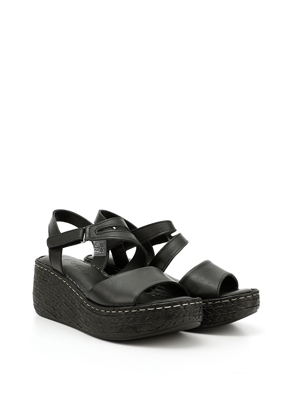 Mor Kadın ZÜMRÜT-SİYAH Cırt Bantlı Dolgu Tabanlı Hakiki Deri Sandalet-1