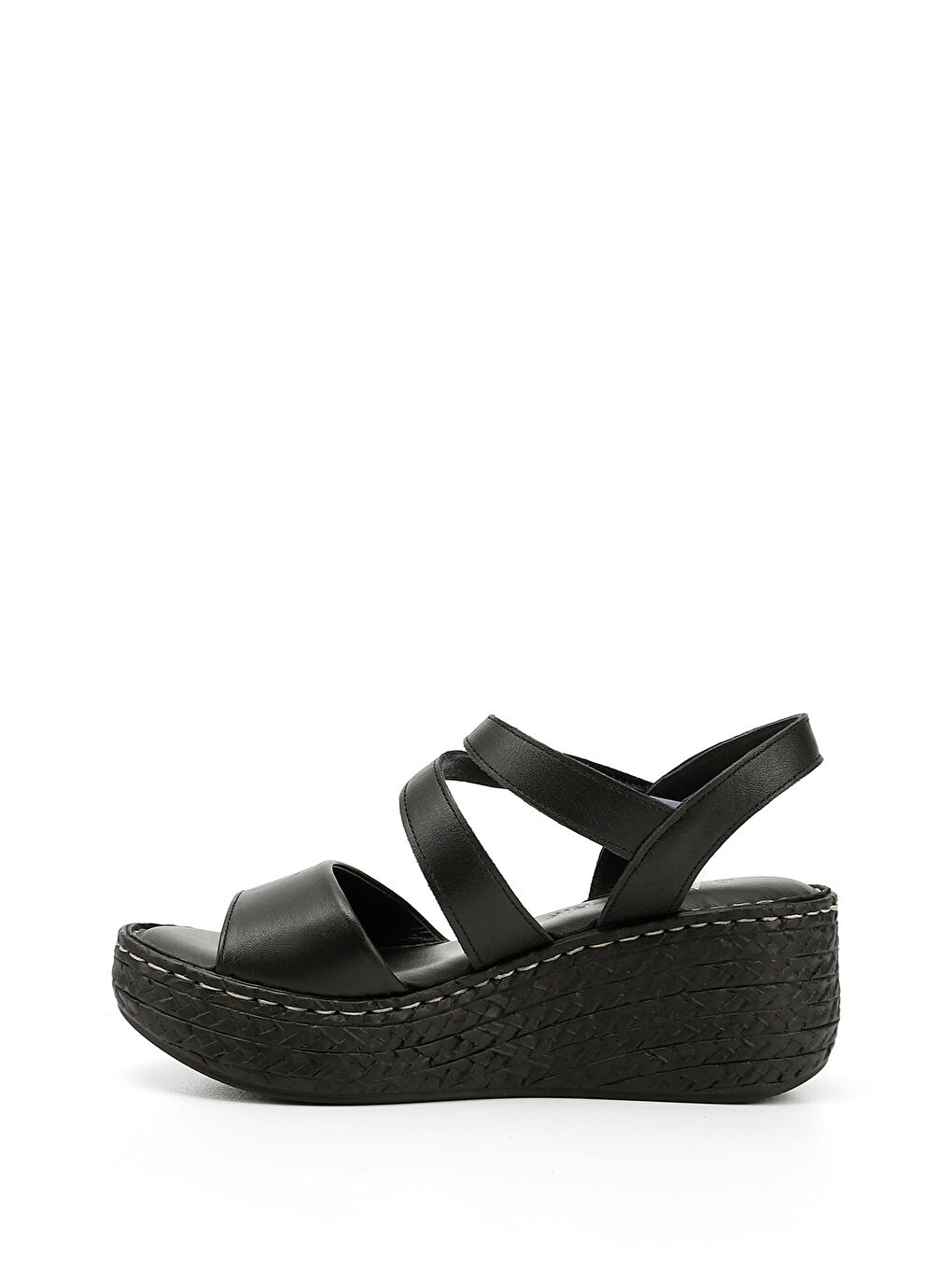 Mor Kadın ZÜMRÜT-SİYAH Cırt Bantlı Dolgu Tabanlı Hakiki Deri Sandalet-2