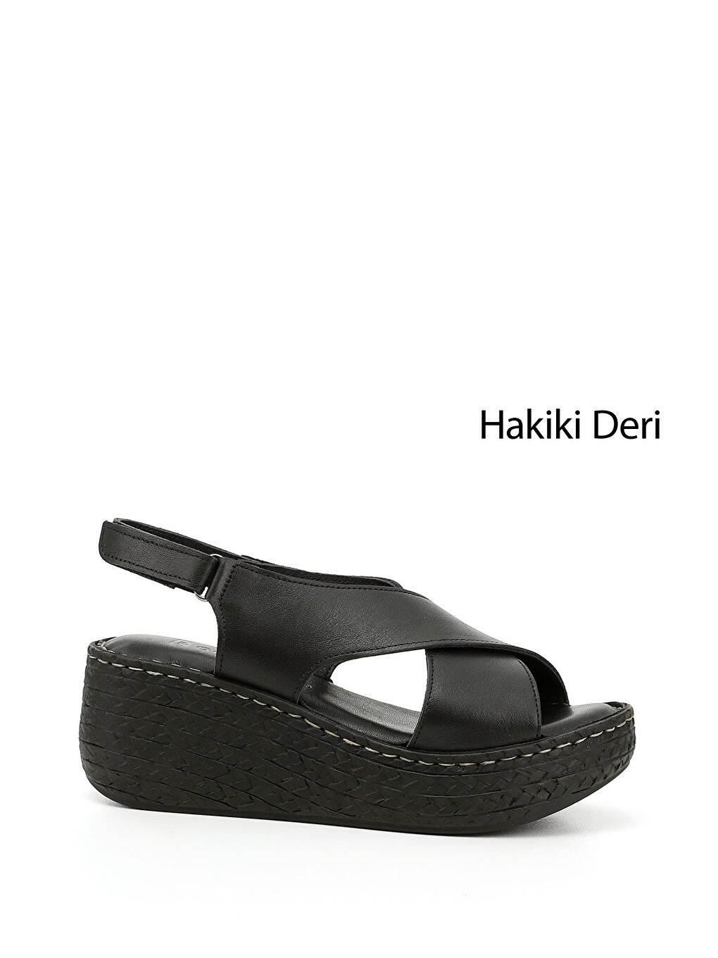 Mor Kadın ZÜMRÜT-SİYAH Cırt Bantlı Dolgu Tabanlı Hakiki Deri Sandalet