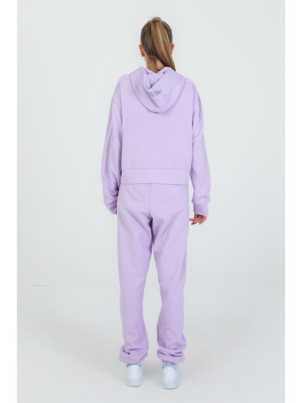 Lila Kız Çocuk Kapüşonlu Fermuarlı Ayarlanabilir Bel Eşofman Takım-5