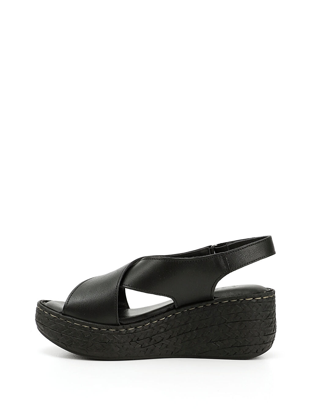 Mor Kadın ZÜMRÜT-SİYAH Cırt Bantlı Dolgu Tabanlı Hakiki Deri Sandalet-2