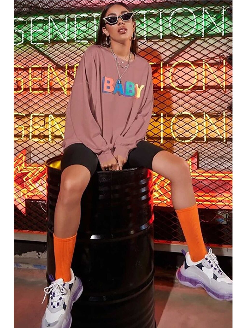 Pembe Pudra Baby Baskılı Sweatshirt Mg791-1