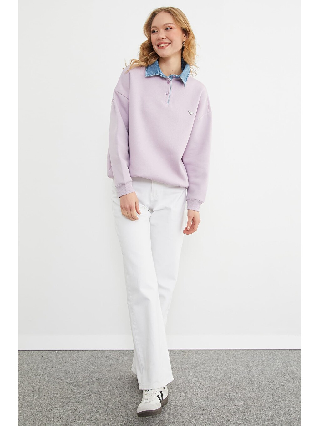 Lila 3 İplik Jean Garnili Metal Aksesuarlı Sweatshirt-2